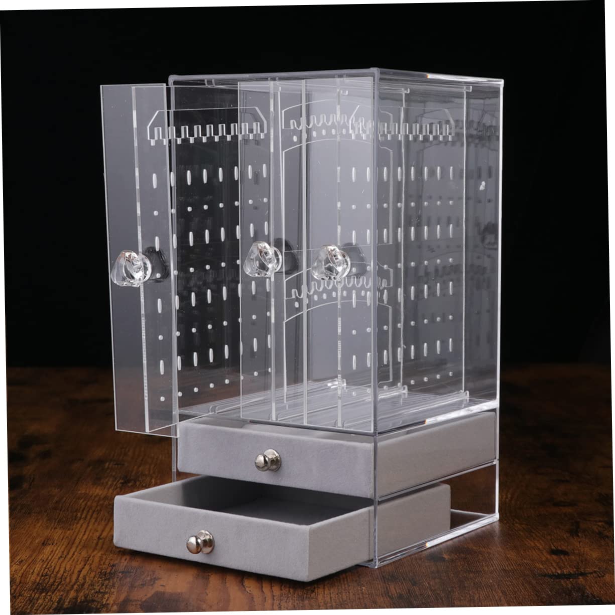 COLLBATH Estante De Exhibición De Joyas Para Aretes Caja De Almacenamiento De Acrílico Con 2 Cajones Para Uso En Tiendas De Collares Pulseras Y Joyas
