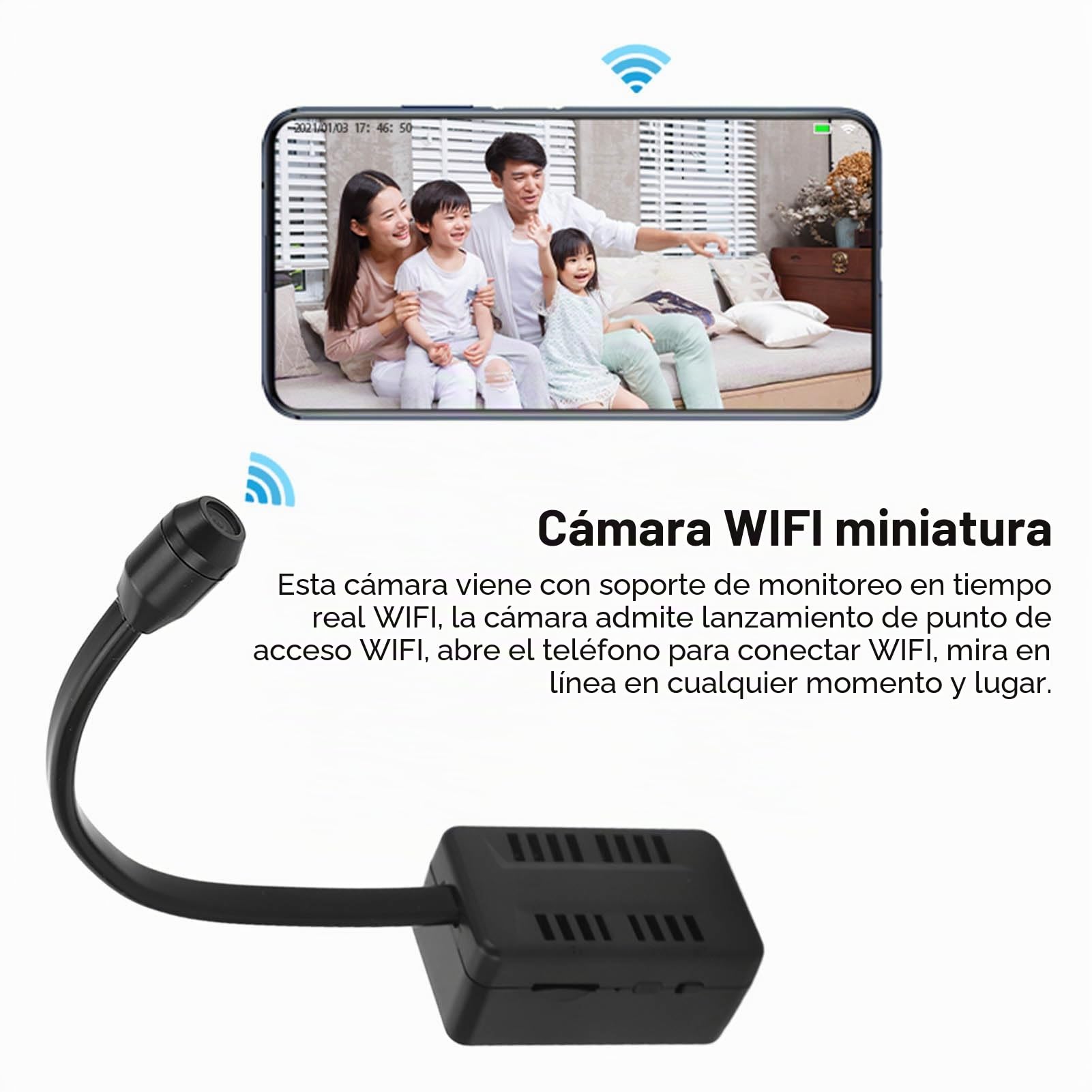 1080P WiFi Mini Cámaras de Seguridad Portátiles Grabadora de Video, Cámara Espía Oculta HD con Lente de Serpiente Ajustable Pequeña, Cámara de Vigilancia de Detección de