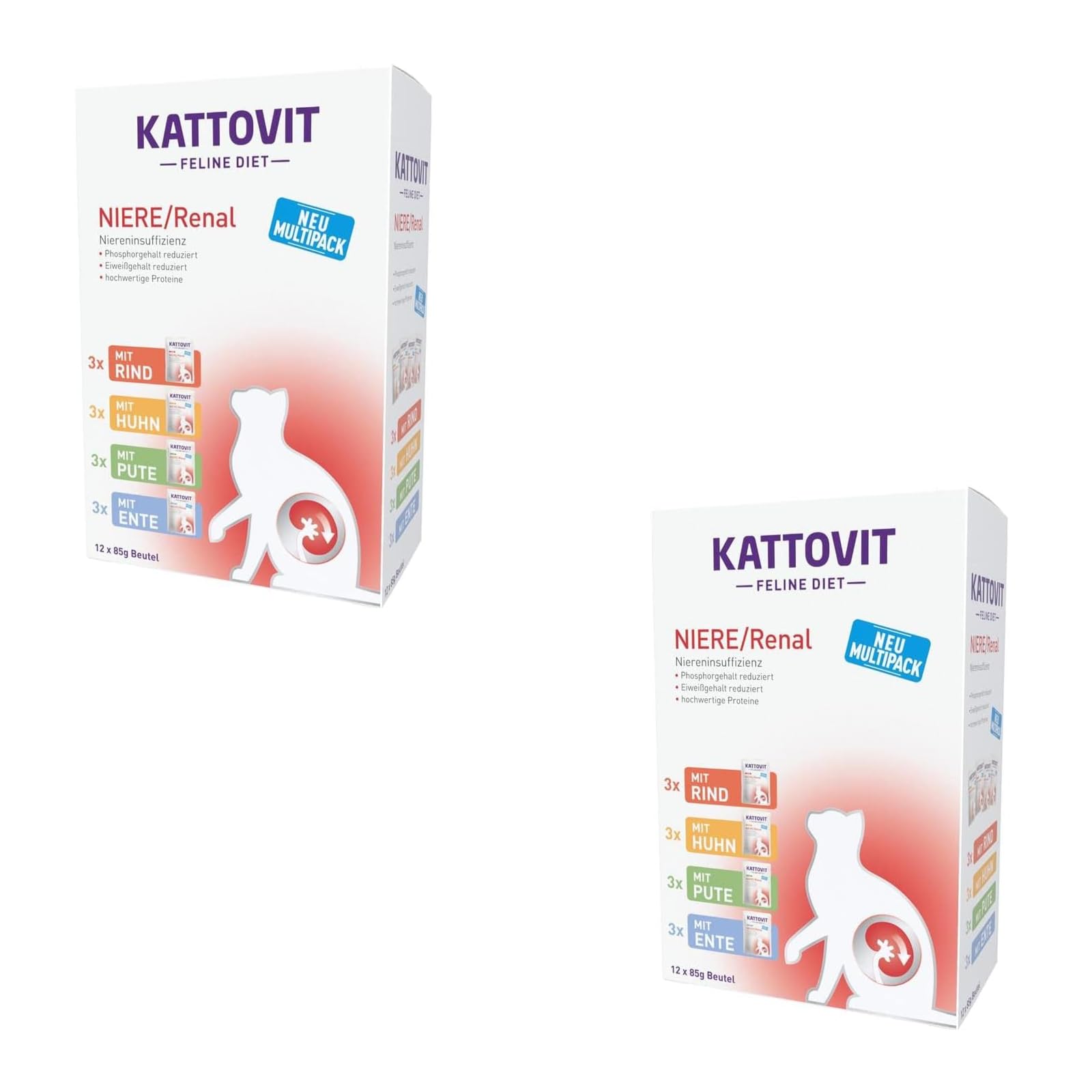 Kattovit Niere/Renal Multipack | Doppelpack | 2 x 12 x 85 g | Diät-Alleinfuttermittel für Katzen mit 4 verschiedenen Sorten im Frischebeutel | Zur Untersützung der Nierenfunktion