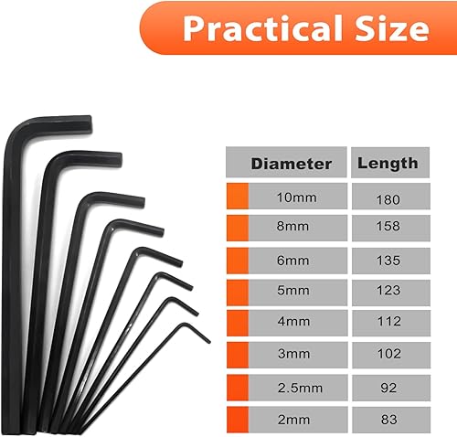 Miniatura 4 de Juego de llaves Allen, juego de llaves hexagonales de 8 piezas, tamaños métricos 0.079 in, 0.098 in, 0.118 in, 0.157 in, 0.197 in, 0.236 in, 0.315