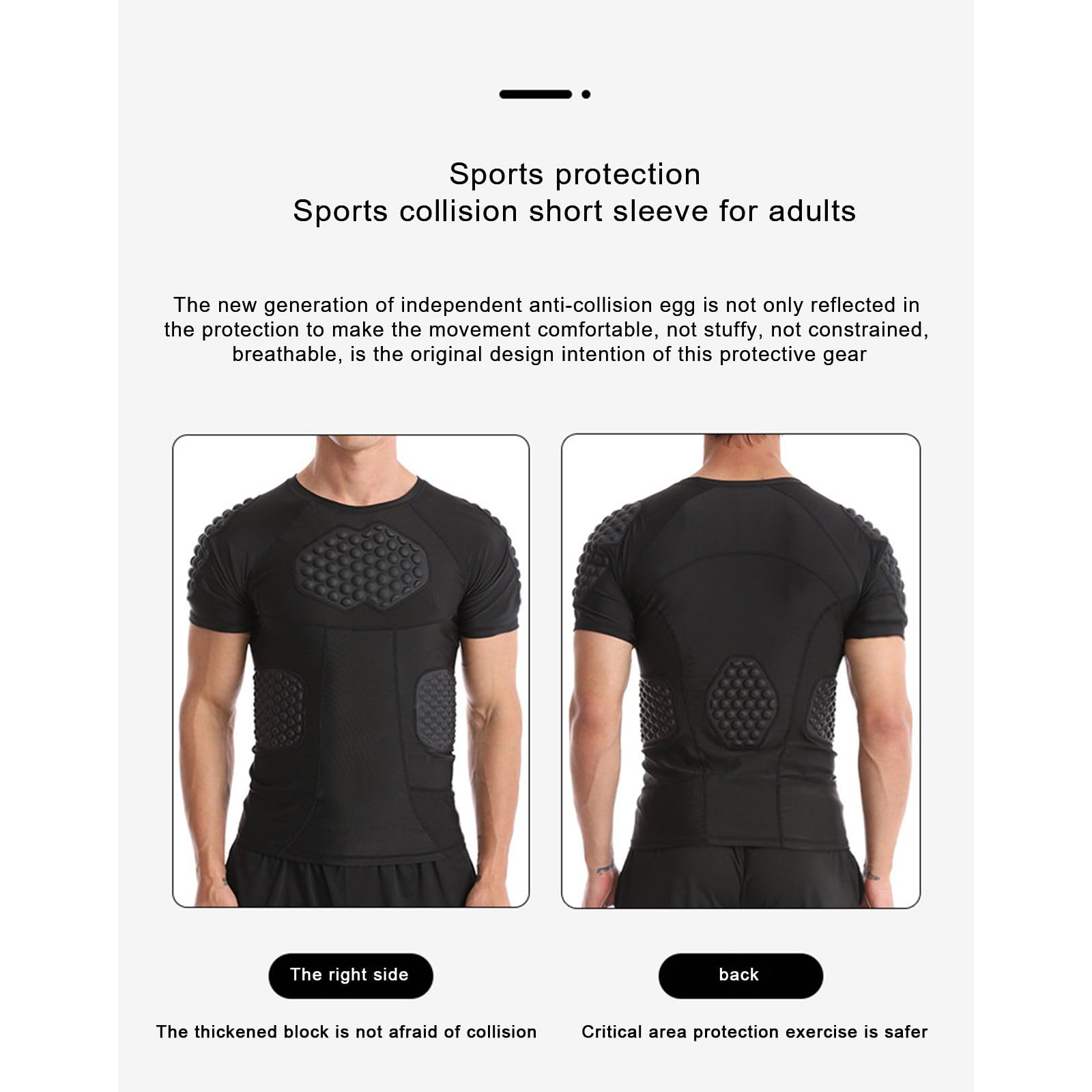 Hotfiary Herren gepolstertes Kompressions Shirt für Fußball Paintball Baseball Basketball, 6-Pads Kurzarm Fußball Rippe Brustschutz, Fußball Schutzausrüstung Herzschutz Sternum Schutz