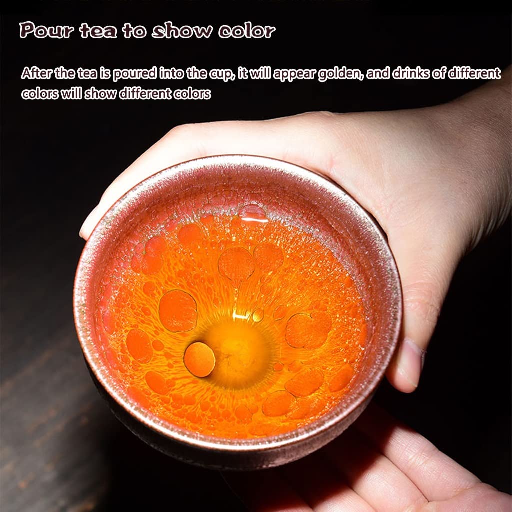Taza De Té Chawan Jianzhan Elegante Patrón De Esmalte De Gota De Aceite De Oro Púrpura Tazón De Té, Artesanía Tradicional China Teacup, Regalo para Los Amantes del Té