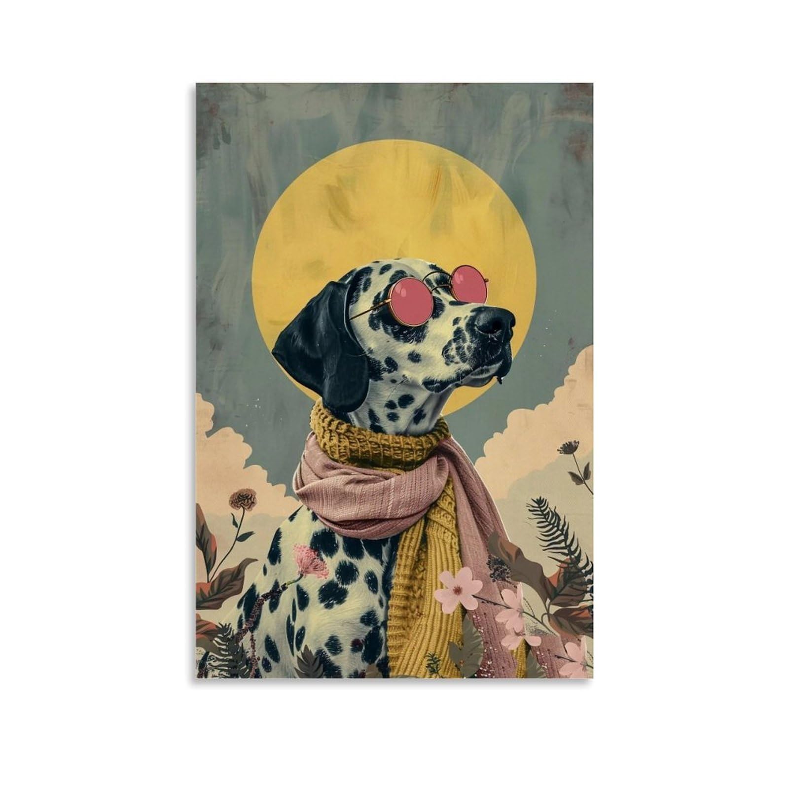 HUERYRYHY Sunset Dalmatian 04 Poster Wall Art Canvas Vintage Aesthetic Painting Decor for Rooms 24x36inch Unframe-style