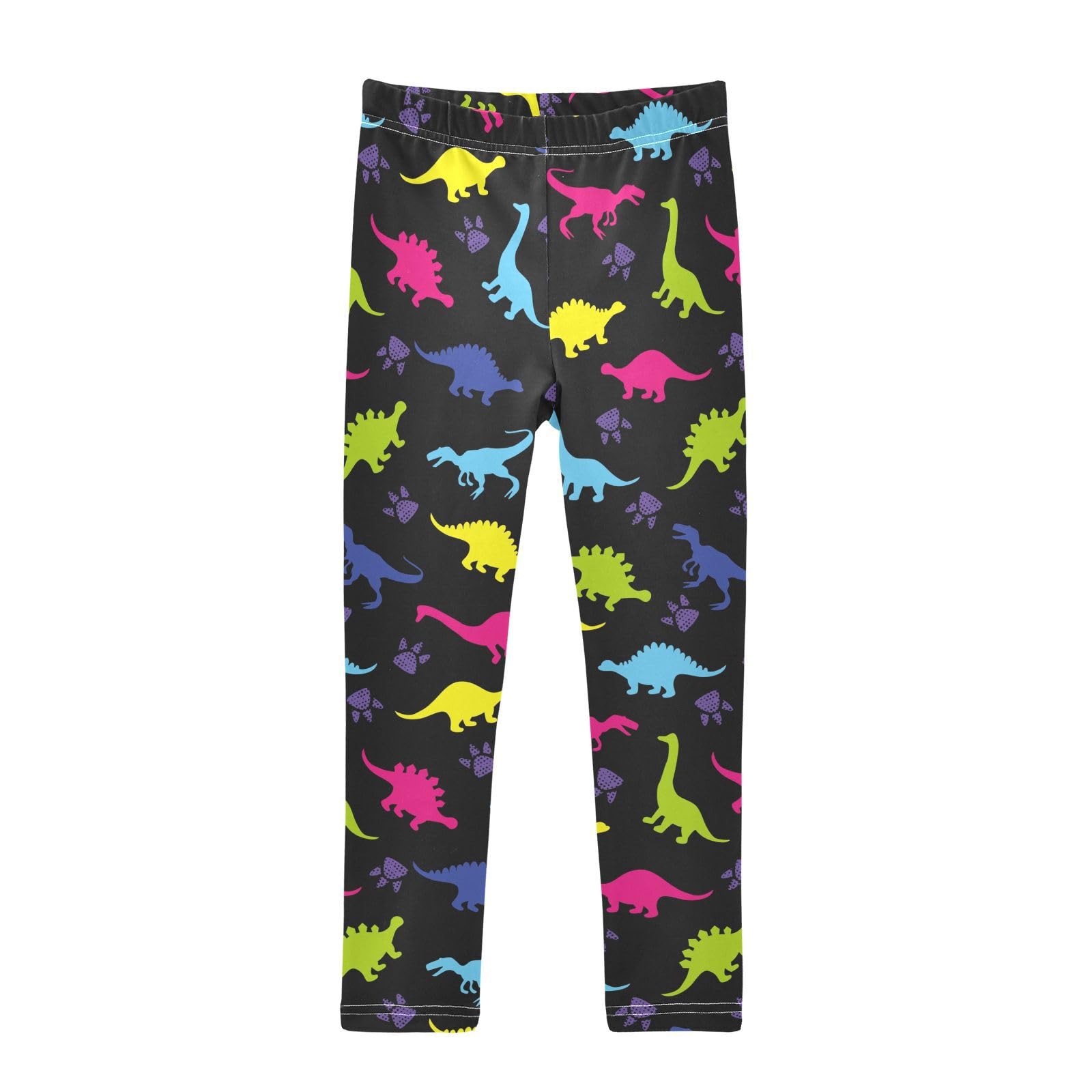 Youjuner Girls Multicoloured Leggings Colourful Dinosaur Pattern Full Length Trousers Stretchy Casual Wear Kids Pants For Age 4-10 Child