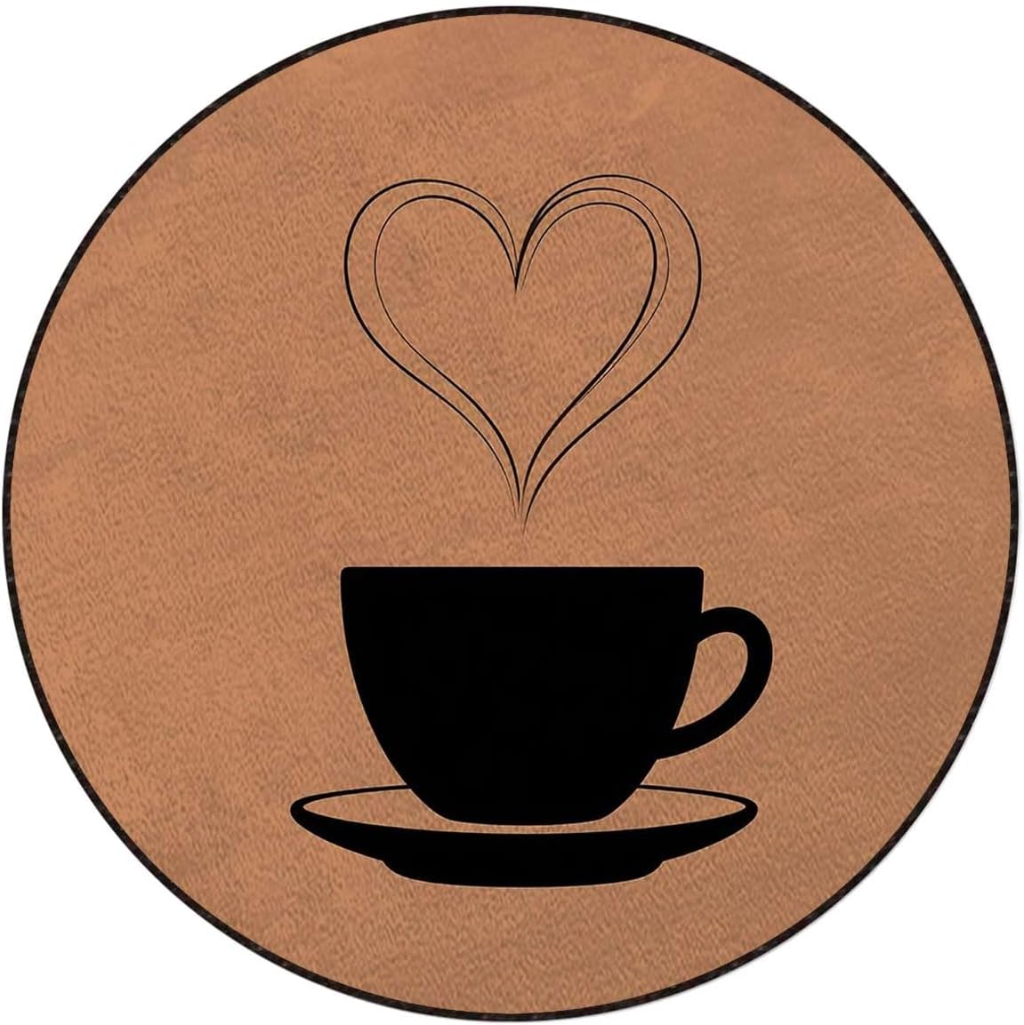 Romantic Round Office Chair Mat for Tile Floors, CoffeeCup Silhouette Love Anti-Slip & Wear-Resistant Multi-Purpose Mat for Rolling Chairs & Computer Desks, Brown Black Diameter 39.4 in