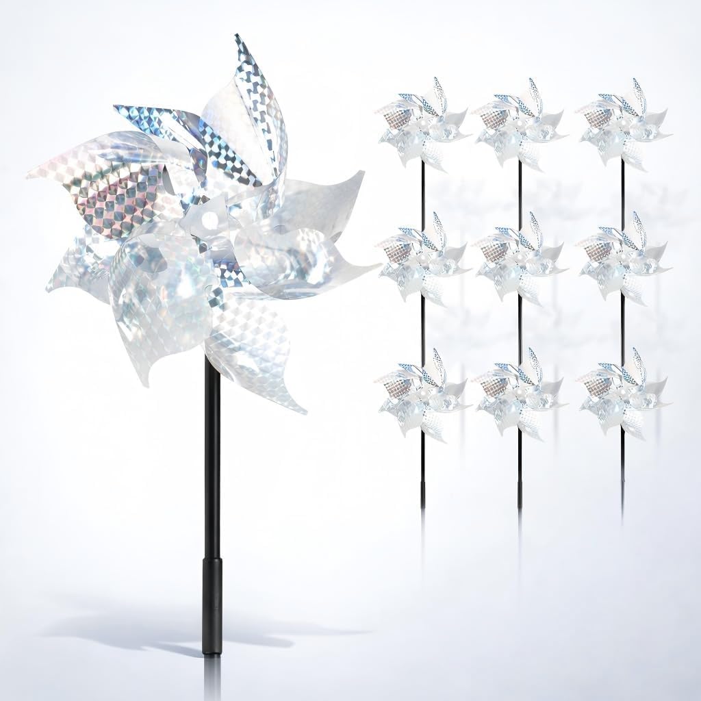 Xiangbhalla 10Pcs Reflective Bird Repellent Windmills, Laser Pinwheel Bird Scarers for Garden Outdoor, Bird Deterrent Spinners to Help Reduce Birds and Pigeons, Weatherproof Hanging Decoration