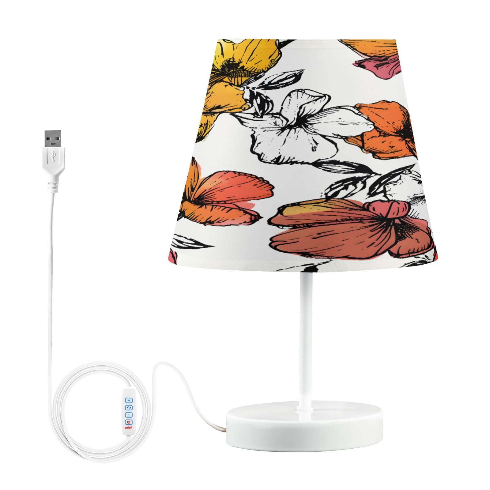Mnsruu Lámpara de mesa floral de verano dibujada a mano para dormitorio, lámpara de mesa de noche de 3 colores con bombilla LED, lámparas de mesita de noche para sala de estar, escritorio, M