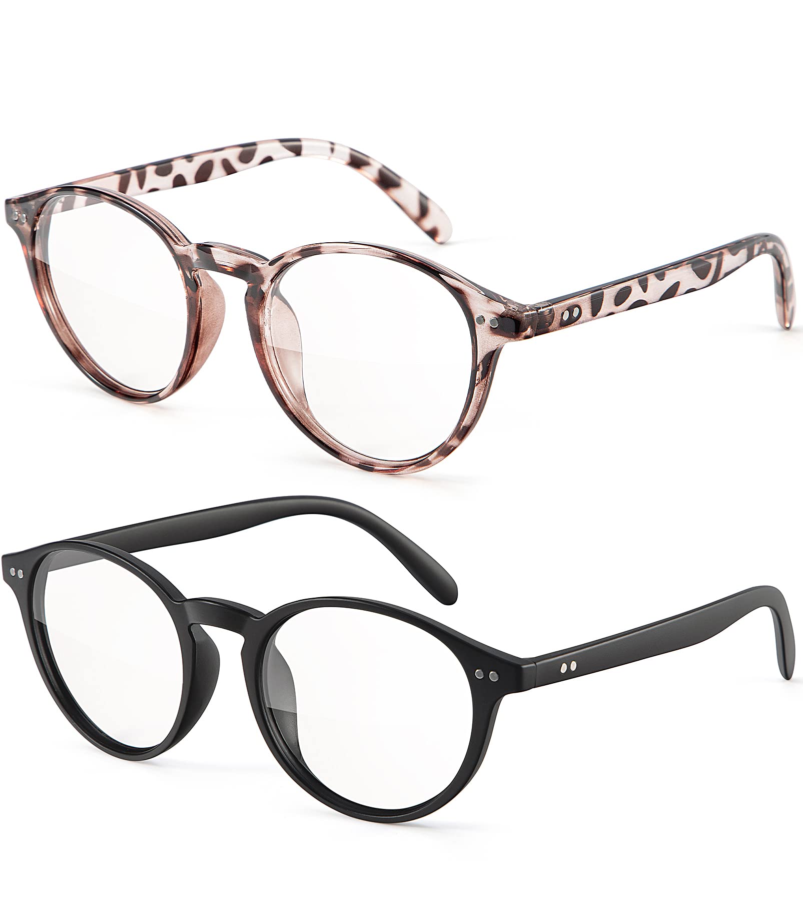 Womens Round Blue Light Blocking Glasses Anti Eye Strain Glasses Clear Lens Computer Eyeglasses with Filter UV Light