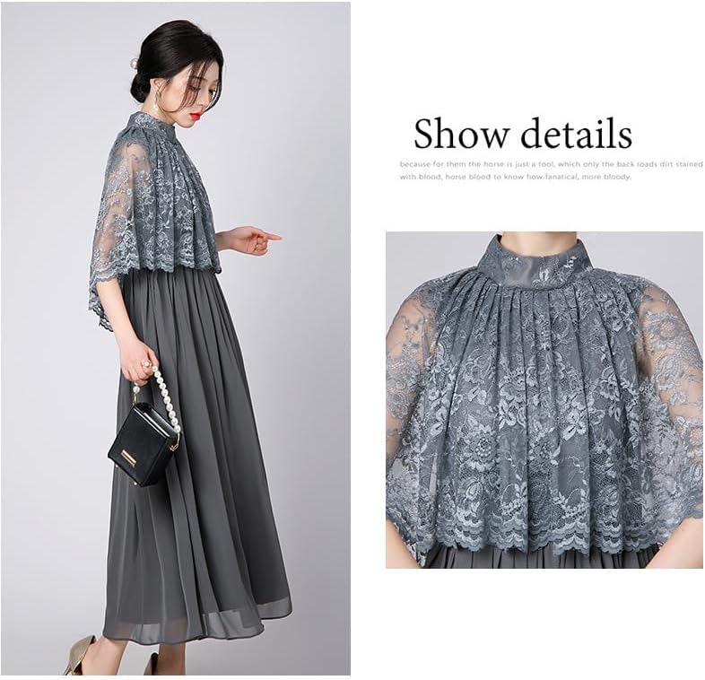 [TRVELBETT] パーティードレス 結婚式ドレス レース お呼ばれ 演奏会ドレス ロングドレス ケープ Aライン 体型カバー