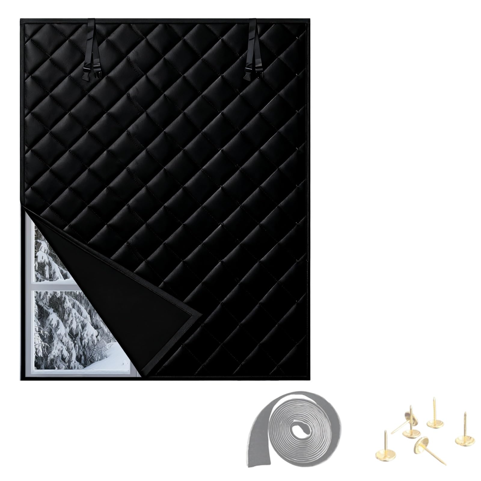 Heavy Duty Thermal Insulated Window Cover, Thermal Insulation Window Cover, Insulated Windproof Coldproof Insulation Kit Reduce Noise For Window To Block Wind Keep Warm(Black,89x89cm)