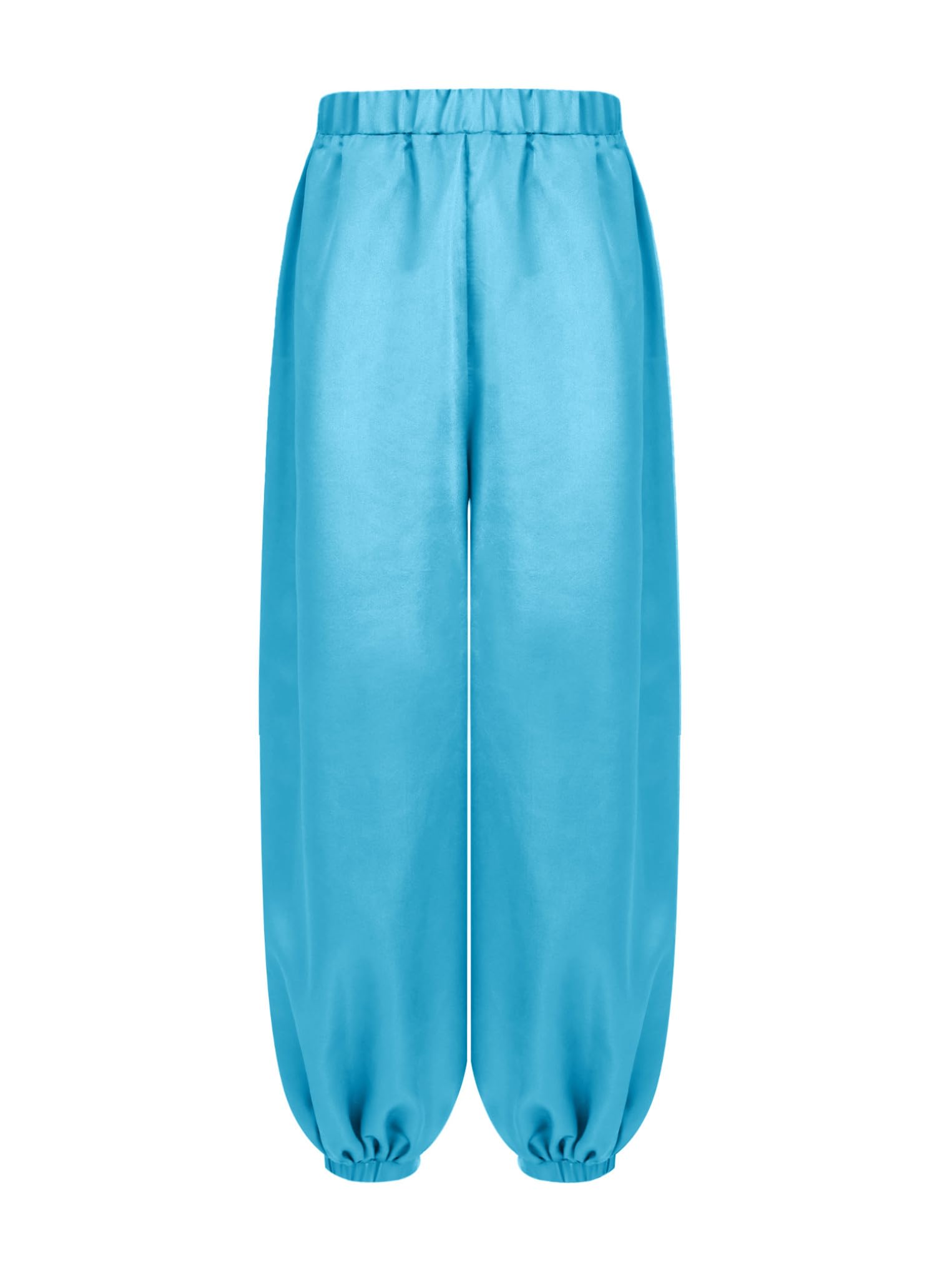 Kaerm Dziecięcy kostium do tańca brzucha, satynowe spodnie haremki, wysoki stan, spodnie alladynowe, luźne, slim fit, pludery, legginsy, tancewear