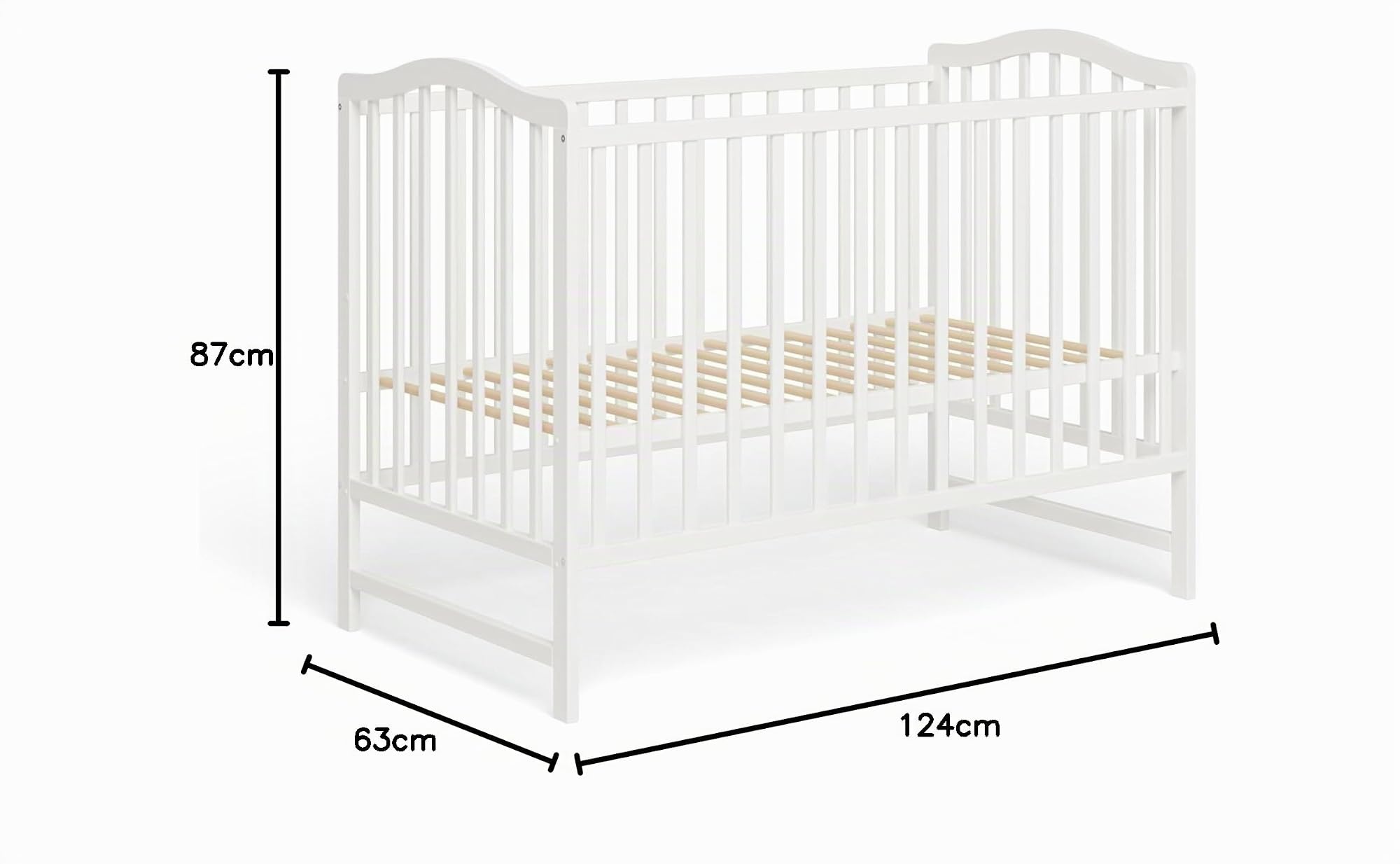 MS FACTORY Cuna de bebé Paris 120x60 cm – Ajustable en Altura de Madera Maciza – con barrotes y Pintura al Agua Segura – Cama evolutiva con barrotes extraíbles