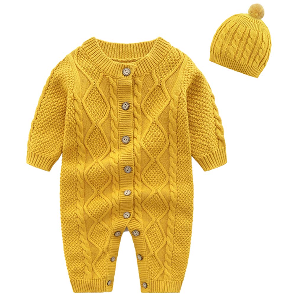 amropiBaby Girls Knitted Rompers and Hat Newborn Onesies Warm Sweater Jumpsuit Outfits for 0-24 Months