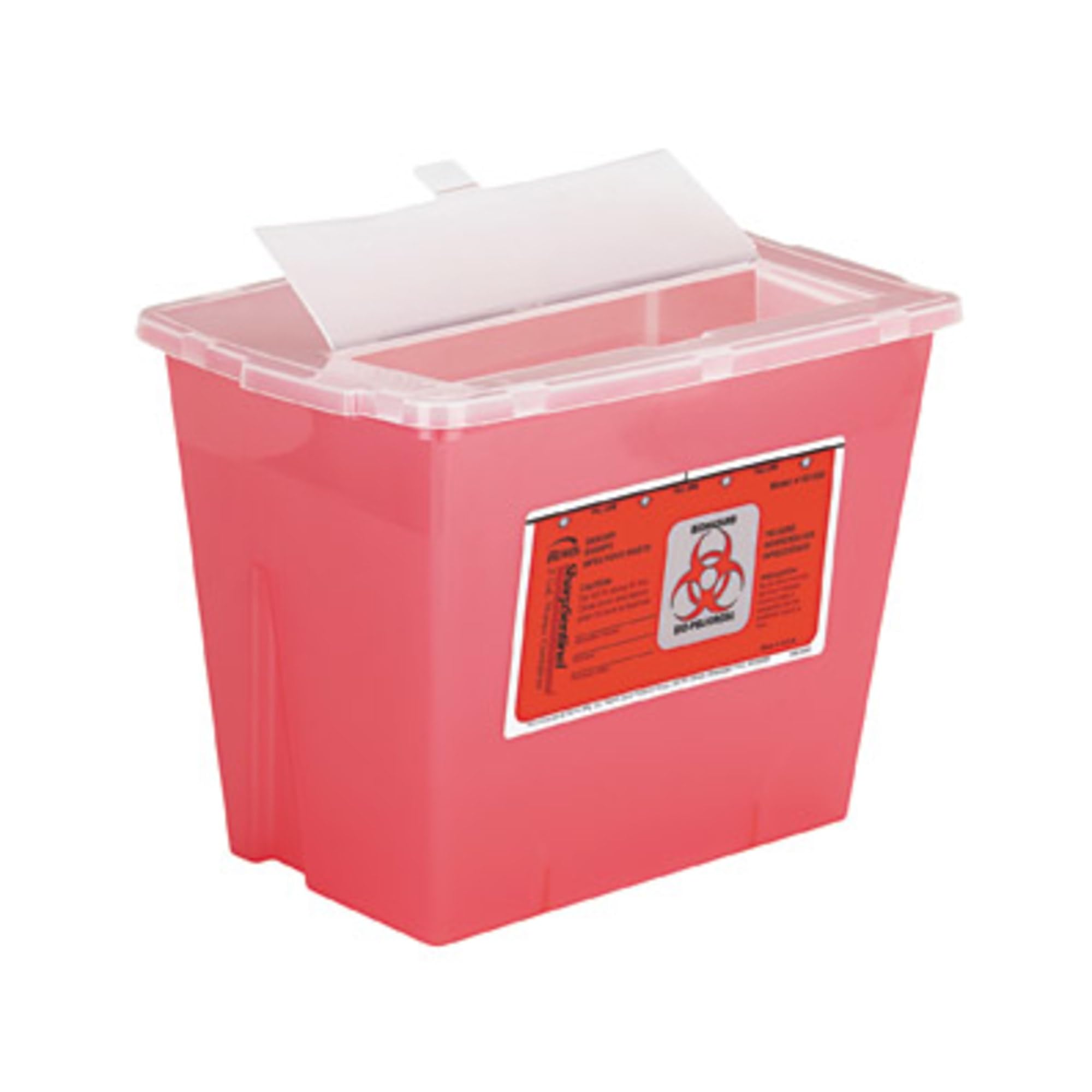 2-Gallon Sharps Waste Container, 10" x 9" x 7.3", Red, Translucent