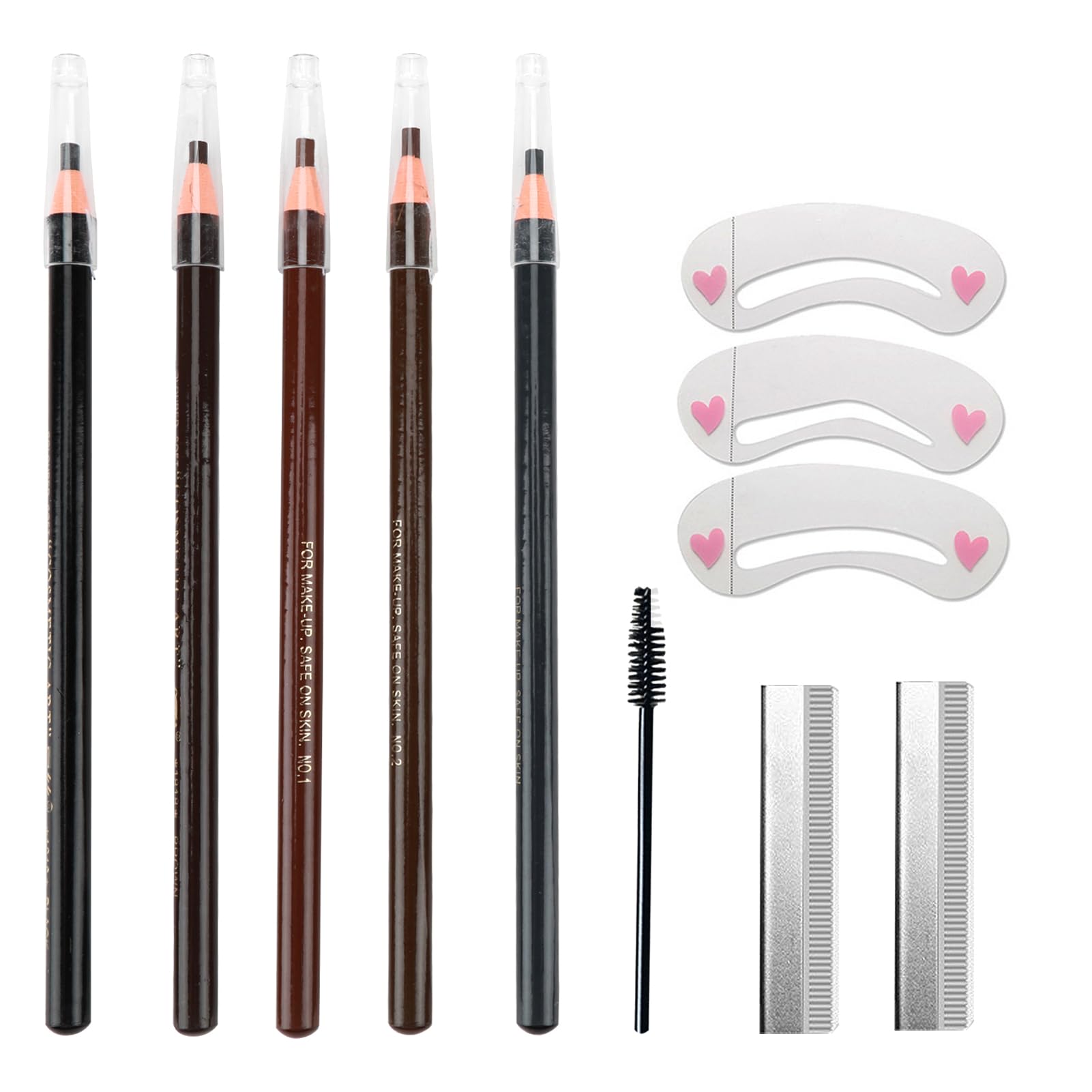 Lotbun 11 Piezas Juego de Lapiz Cejas Microblading, Lápiz de Cejas marrón/marrón claro/marrón oscuro/negro/gris para Eyebrow Contouring