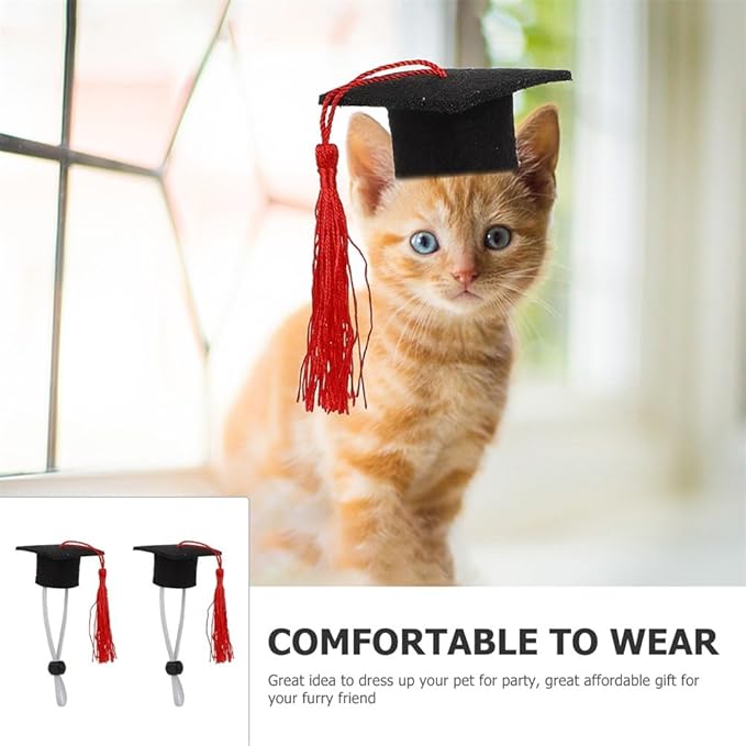 Gorra de graduación para mascotas pequeñas, 2 piezas, tassel rojo, talla S miniatura 5