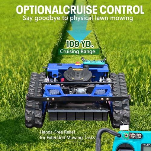 Image of Remote Control Lawn Mower-700m Range, Hybrid Gas-Electric Power, Track Design, All-Terrain, Adjustable Cutting Height (0.79-5.9 inches)