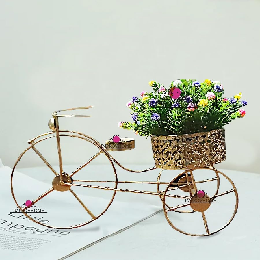 Improvhome Artifical Flower Bunch with Metal Cycle Vases for Table Desktop, Living Room Office Decoration, Cycle Basket Moving with Assorted Flower Multi Color (W - 12" X H 8" X 4")-image-23