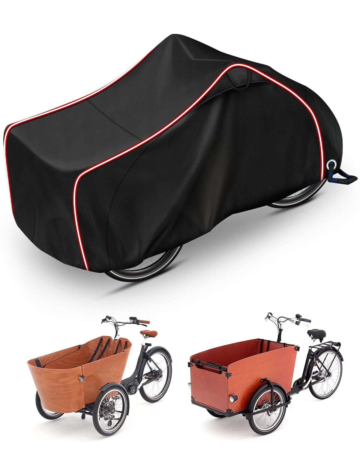 OlaVeg Fahrradabdeckung Lastenrad Abdeckplane Lastenrad Wasserdicht Lastenrad Abdeckung Dreirad mit Reflektorstreifen 420D Oxford-Gewebe Winddichte Reißfest (258×105×125cm)