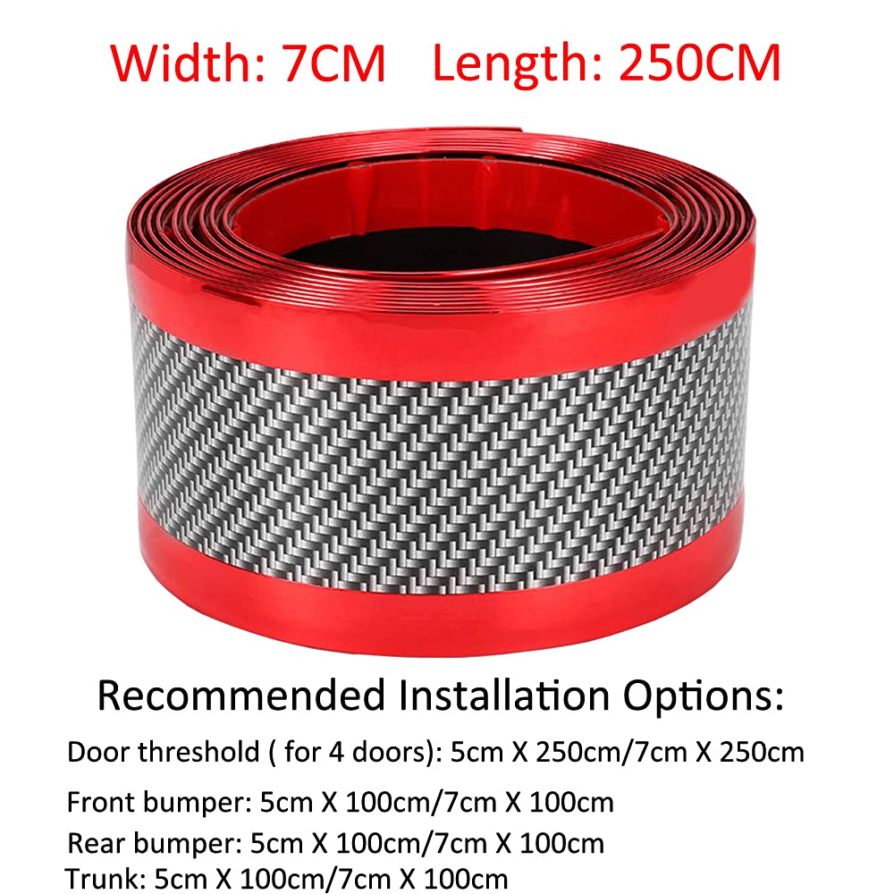 ETOPARS Protector Umbral de Puerta de Coche Fibra de Carbono Rojo 7cmx2.5m Flexible Autoadhesivo para Protectores Cubierta de Parachoques Puerta