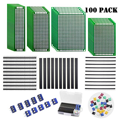 WeiMeet 100 Pieces PCB Board Assortment Kit Including 30 Pieces Double Sided Prototype