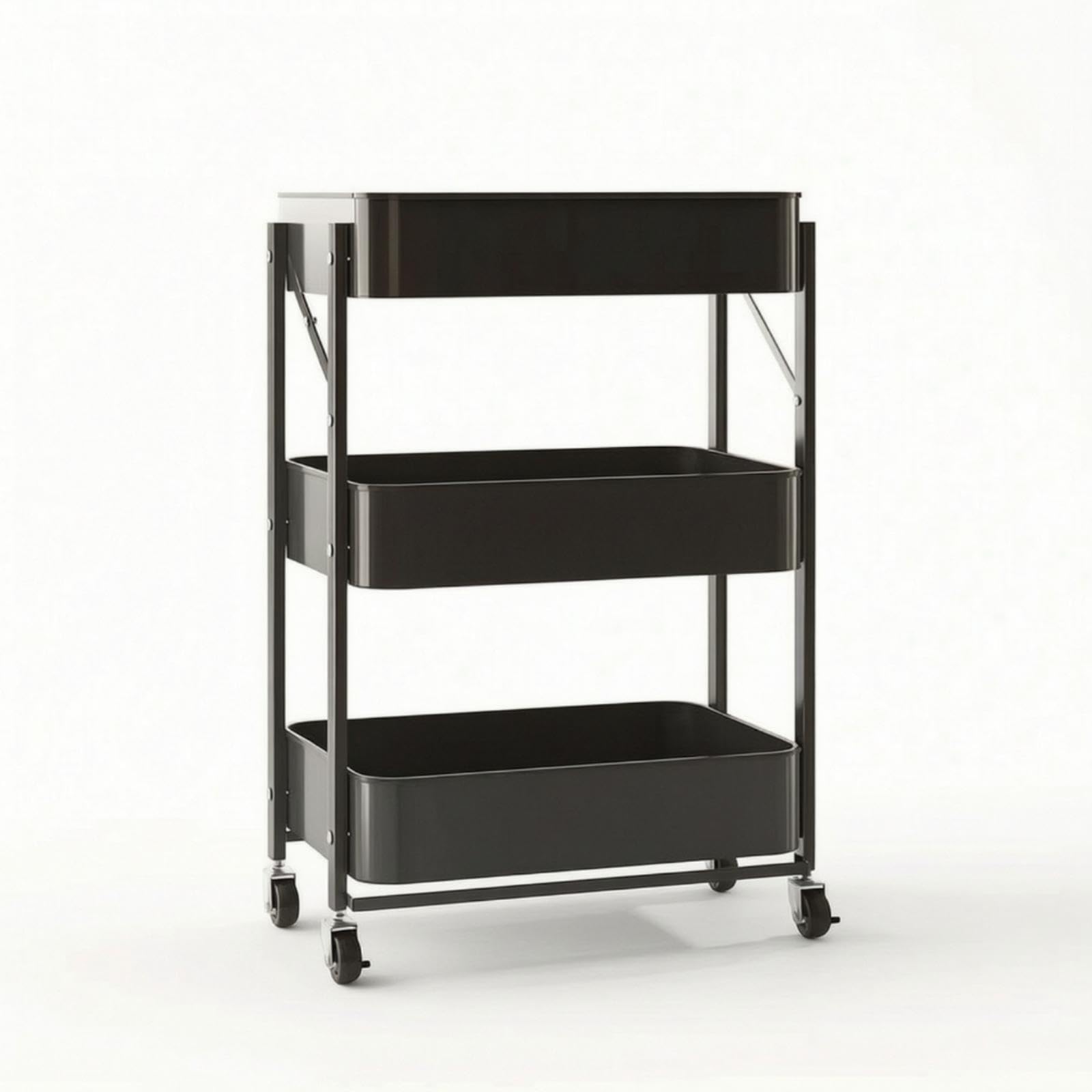 Rolling Cart with Mesh Baskets Space-Saving 3 Tiered Rolling Cart Compact for Students, Kitchen, Dorm Room, Small Apartments Black 3-Tier Wo Handle-image-34