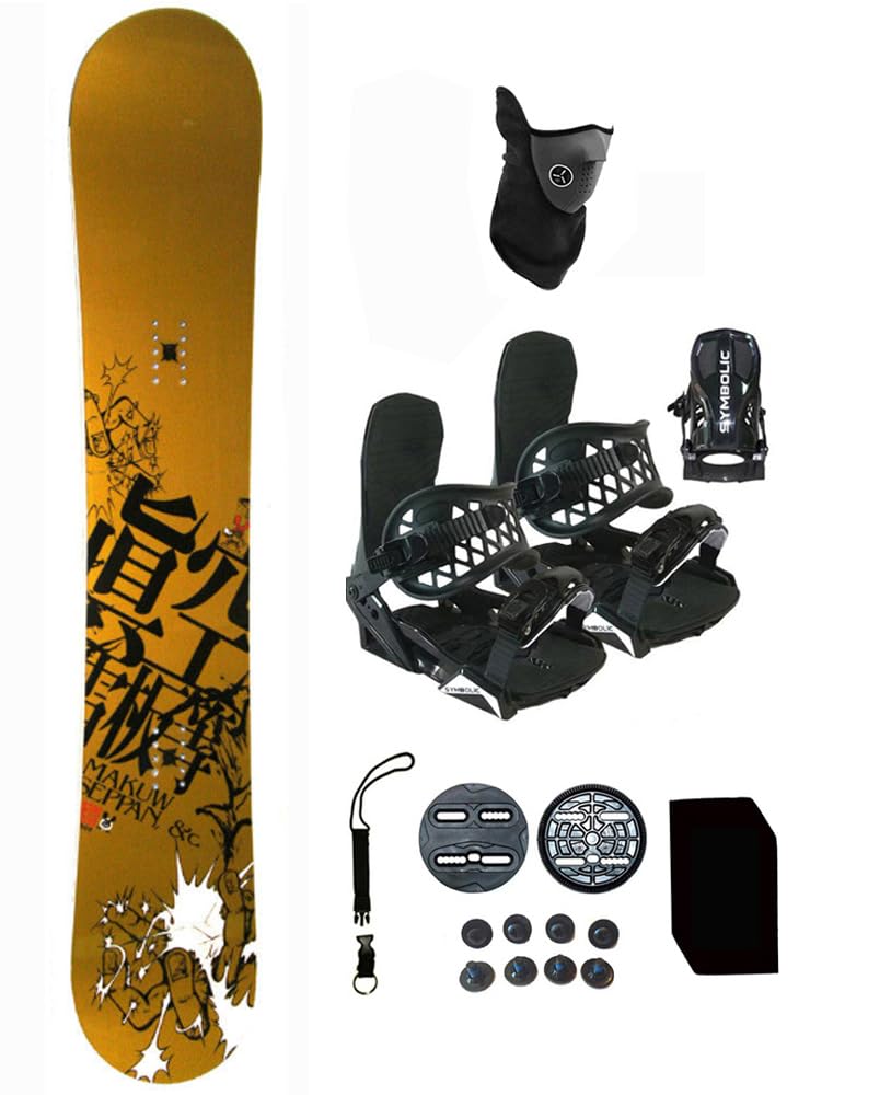 Symbolic Makuw Seppan Blemish 152cm Snowboard and Black Bindings Package Leash, Stomp, Mask Mens Womens (152-BlemCambr+SM Binding(M 5-8.5) rten103)