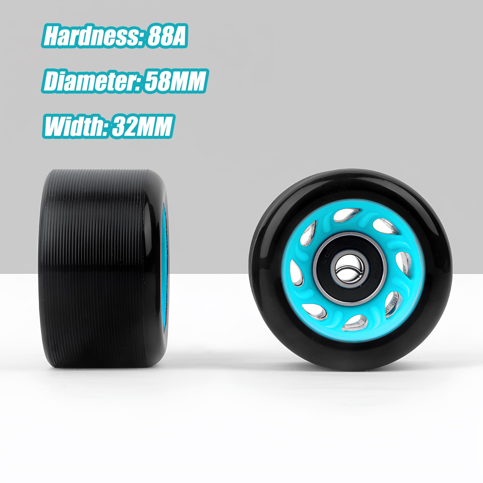 Ruote Ricambio Pattini rotelle, Confezione 8 Ruote Pattini rotelle Esterno, Ruote Pattini rotelle quadrate 58 mm x 32 mm con Cuscinetto, Ruote Pattini rotelle in PU 88A