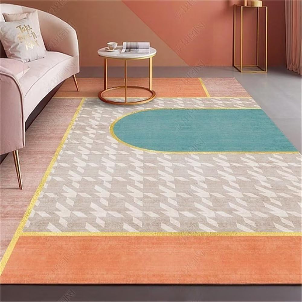Tapis salle a manger géométrique marron 100x200cm antidérapant