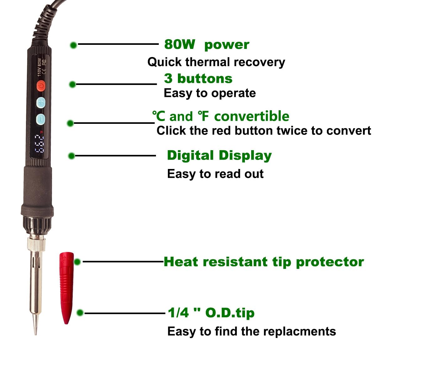 ShineNow 80W Digital Soldering Iron Heat Set Insert Tool Kit with Extra Soldering Tips