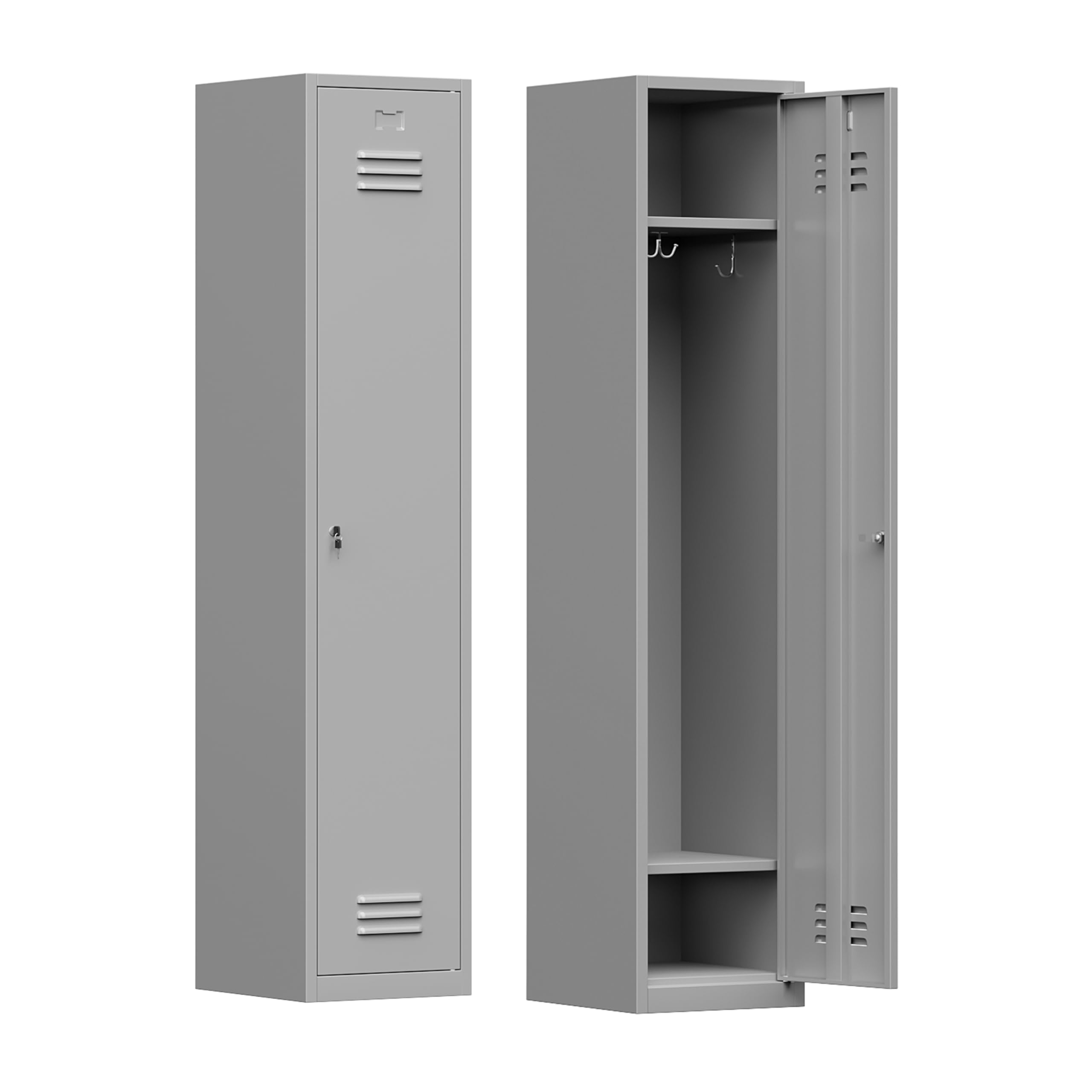 Kooyon Metal Lockers for Employees,71" Steel Storage Cabinet with 1 Door Lockable for Home,Gym,School,Office,Garage-Assembly Required/Gray