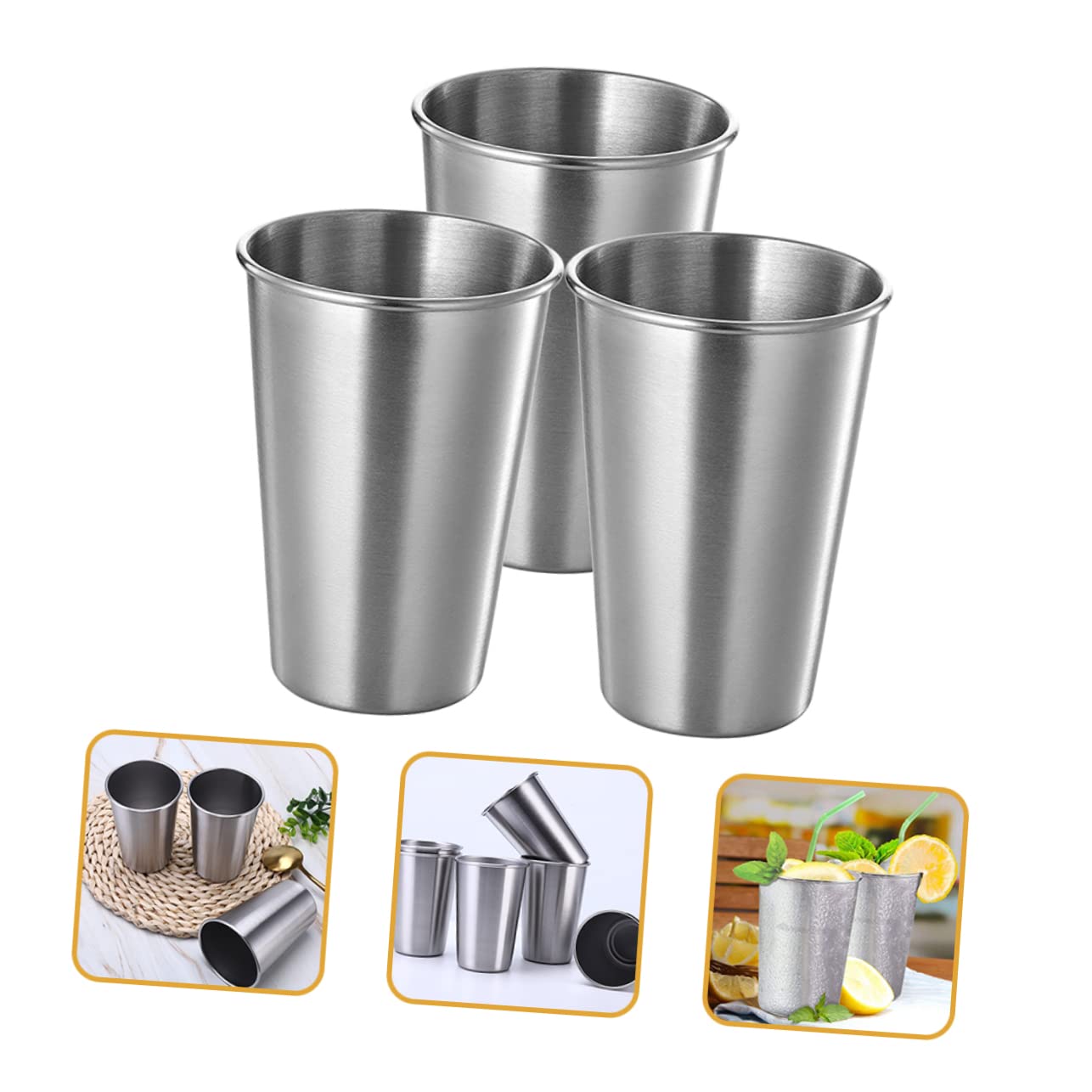 SOLUSTRE 3pcs Stainless Steel Water Mugs Metal Drinking Cups for Juice Beer Home Bar Restaurant Multipurpose Stackable Design