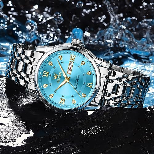 Image of OLEVS Watch for Men Stainless Steel Analog Quartz Chronograph Moon Phase Watch Waterproof Date Luminous Wrist Male Watches,Gift for Men