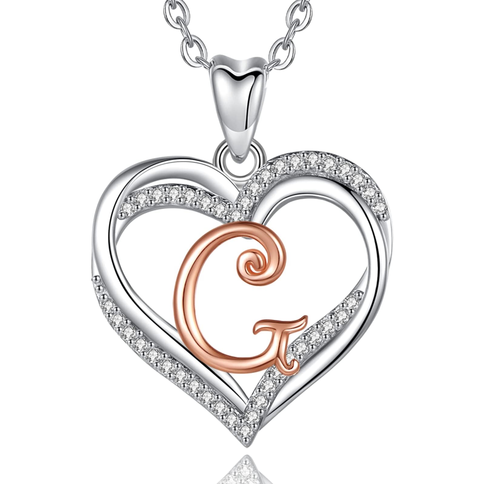 INFUSEU Collana con Ciondolo Cuore Lettera A-Z Alfabeto Capitale Gioielli Doppio Cuore Iniziale Senza Collo Cubic Zirconia CZ Regalo Donna Romantici, Catena da 20 Pollici