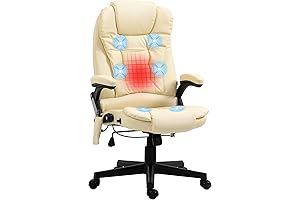 HOMCOM High Back Heated and Vibrating Cream Gaming Chair