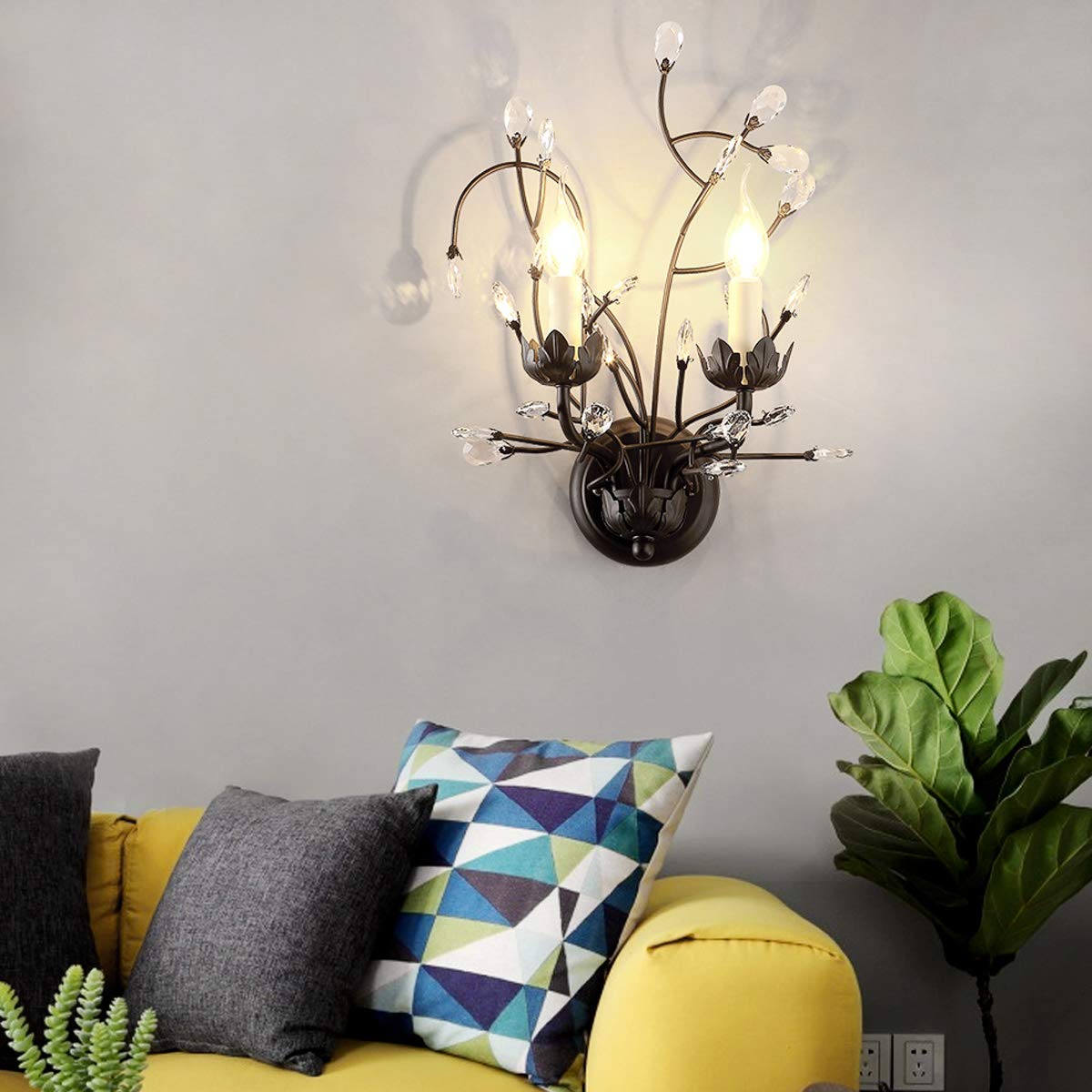 WXKAGF Lampa ścienna w stylu retro ze świecą z kryształową dekoracją K9, kinkiety z podwójną głowicą Wewnętrzne oświetlenie schodów w salonie, korytarz wejściowy, alejki Sypialnia Nocna kinkiet z