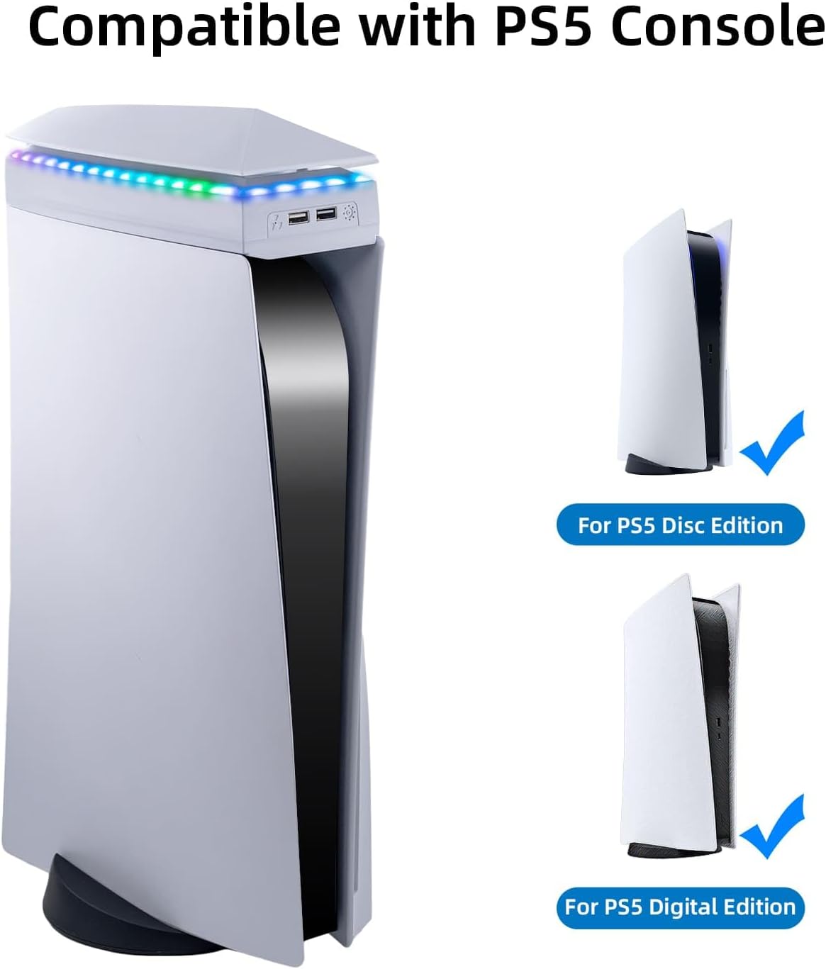 Mcbazel Cooling Fan for PS5 with RGB Light&Dust Cover, 3-Speed Adjustable Fan, Top Mount PlayStation 5 Cooling System with 2 USB 2.0 Ports, Low Noise Fan Cooler for PS5 Disc/Digital Edition Console - Image 2