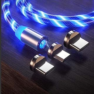 LED Flowing Magnetic Charging Cable 3 in 1 USB C 6.6ft Light Up Party Shining Android Magnetic Phone Charger Cord Compatible with Type C Micro USB Smartphone iProduct Device