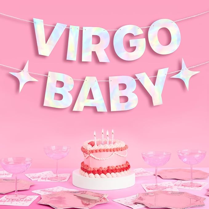 xo, Fetti Virgo Baby Birthday Party Iridescent Foil Banner - 5 Ft. | Zodiac Virgo, Horoscope, Astrology Bday Party Decorations Gift