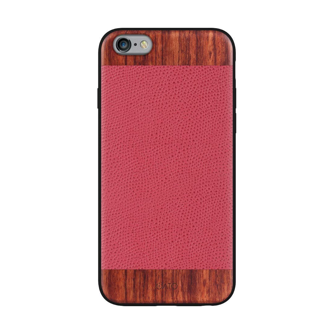 iATO iPhone 6s Plus / 6 Plus Case Wood & Leather. Unique & Classy Red Lizard Pattern Genuine Leather & Real Natural Rose Wood iPhone 6s Plus / 6 Plus Case {Shockproof & Raised Lips} iPhone 6s+ 6+ Case
