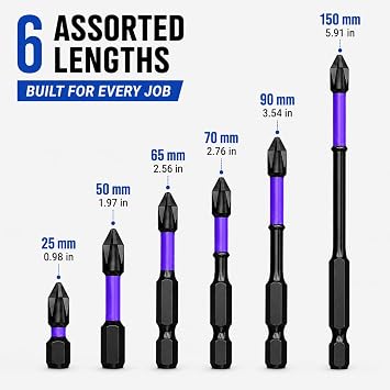 6Pcs PH2 Magnetic Anti-Slip Impact Bits,1/4 Hex Torsion Screwdriver Bits