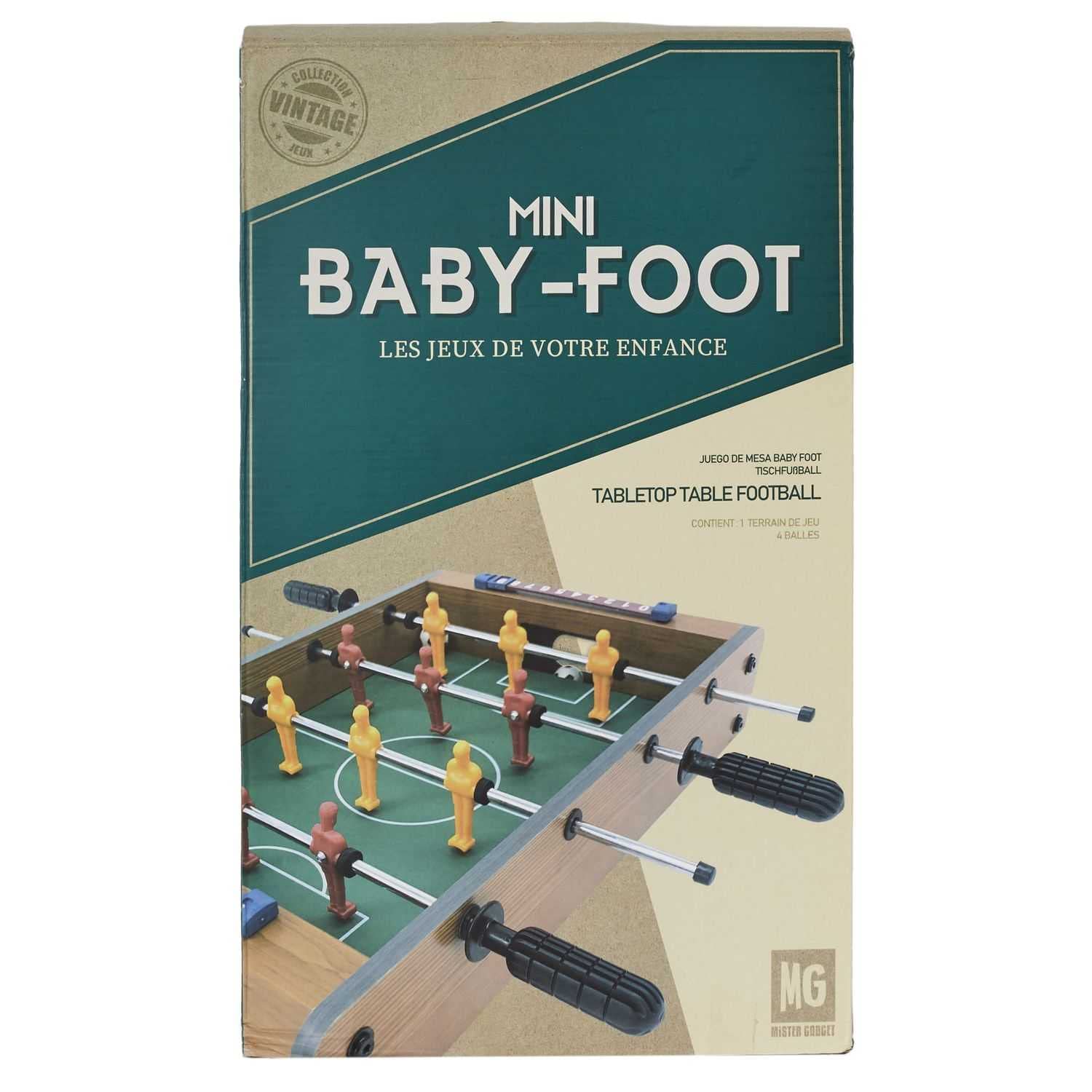 MISTER GADGet - MG2018 Jeu de Table Baby-Foot - Panneaux de Score et 2 Balles - Bois, Métal et Plastique - Transportable - Dimensions 51 x 31 x 10 cm - Couleurs Aléatoires