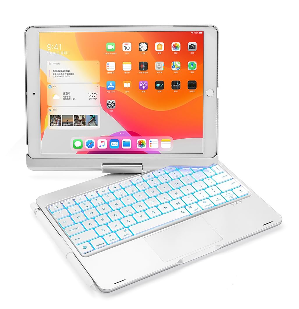 ProElite Rotatable Wireless Bluetooth TouchPad Keyboard flip case Cover for Apple iPad 10.2 inch 9th/8th/7th Generation, Built-in 7-Colors Backlit, Silver (B0CWCZ6R2D) Amazon Price History, Amazon Price Tracker