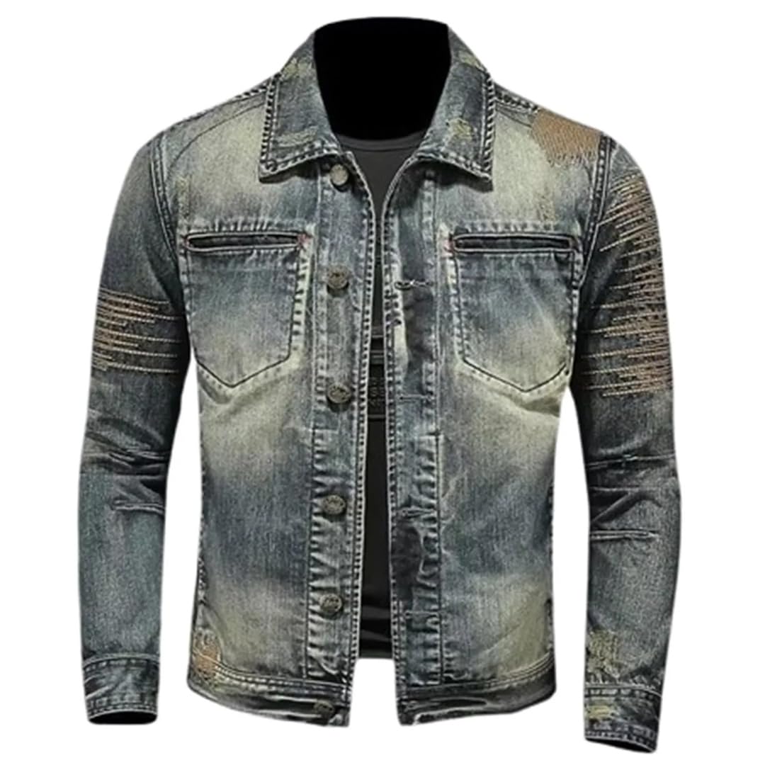 Męski Vintage Zip Stand Up Bawełniany Slim Fit Denim Płaszcz Zimowa Kurtka Dżinsowa
