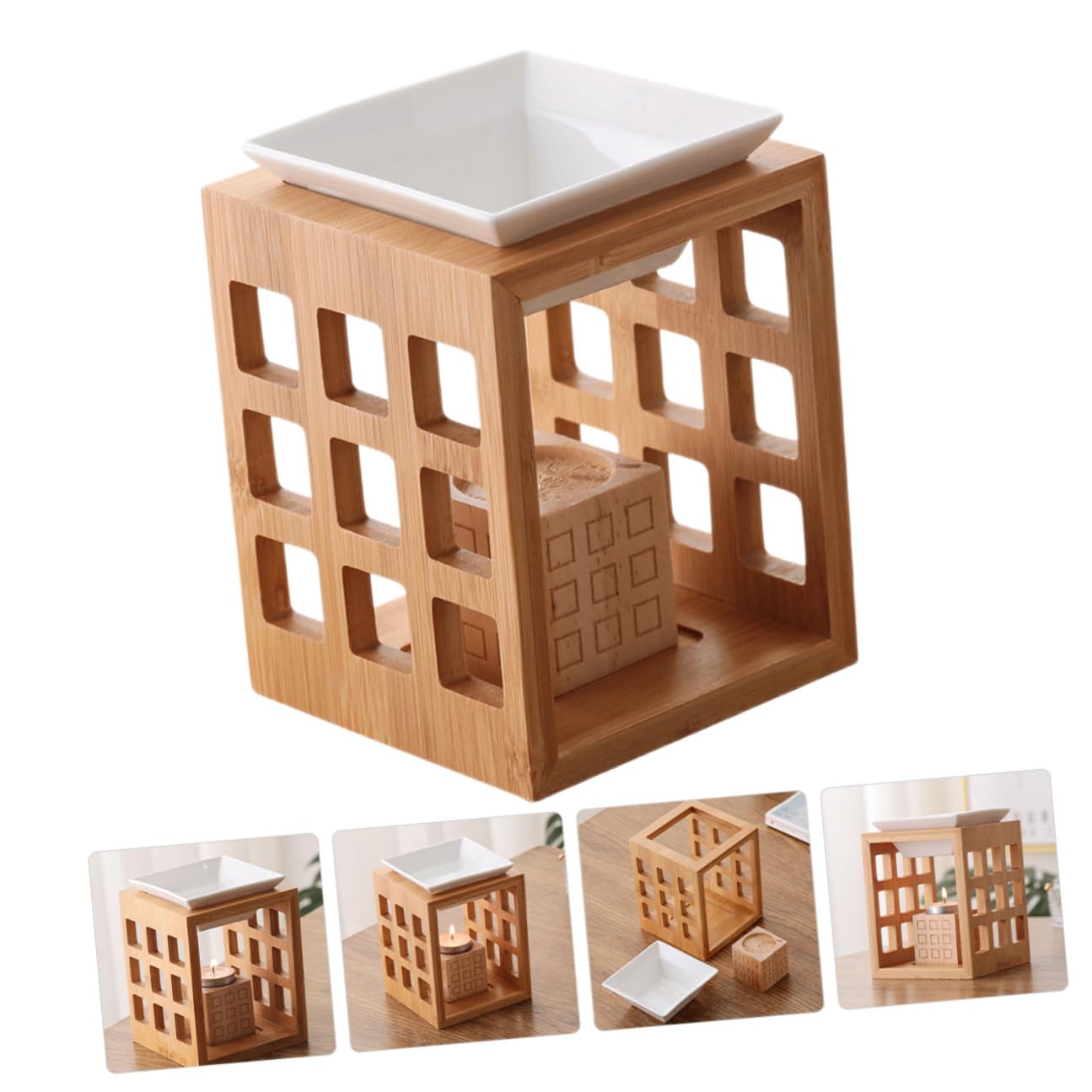 Alipis Quemador de Aroma de Madera y Cerámica para Aceite Esencial Capacidad de 150ml, Difusor de Cera para Sala y Dormitorio, Diseño Elegante y Funcional