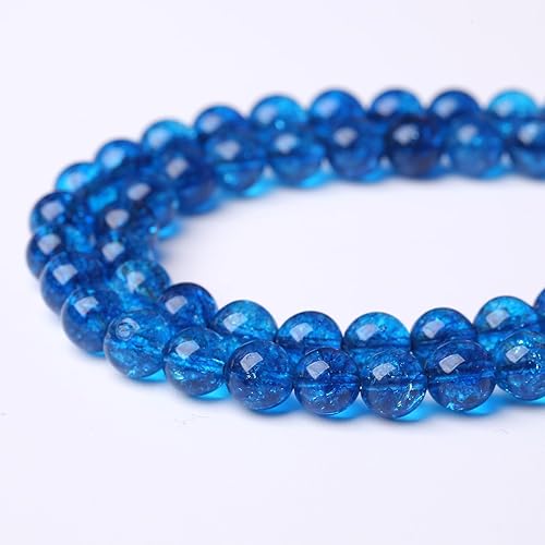 Miniatura 4 de 45 cuentas redondas sueltas de cristal azul natural de cuarzo agrietado de 0.315 pulgadas para hacer joyas, pulseras, collares, cuentas de piedra