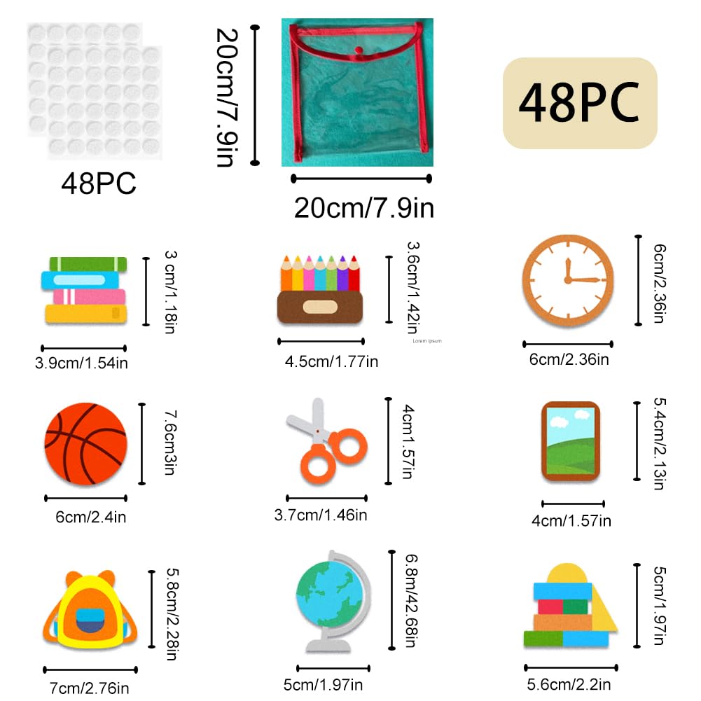 BEUNITONE 48 Pcs School Felt Story Boards Preschool Classroom Large Felt Story Pieces Set Flannel Board Stories for Preschool Activities Felt Story Board for Wall Early Learning Home Classroom Travle