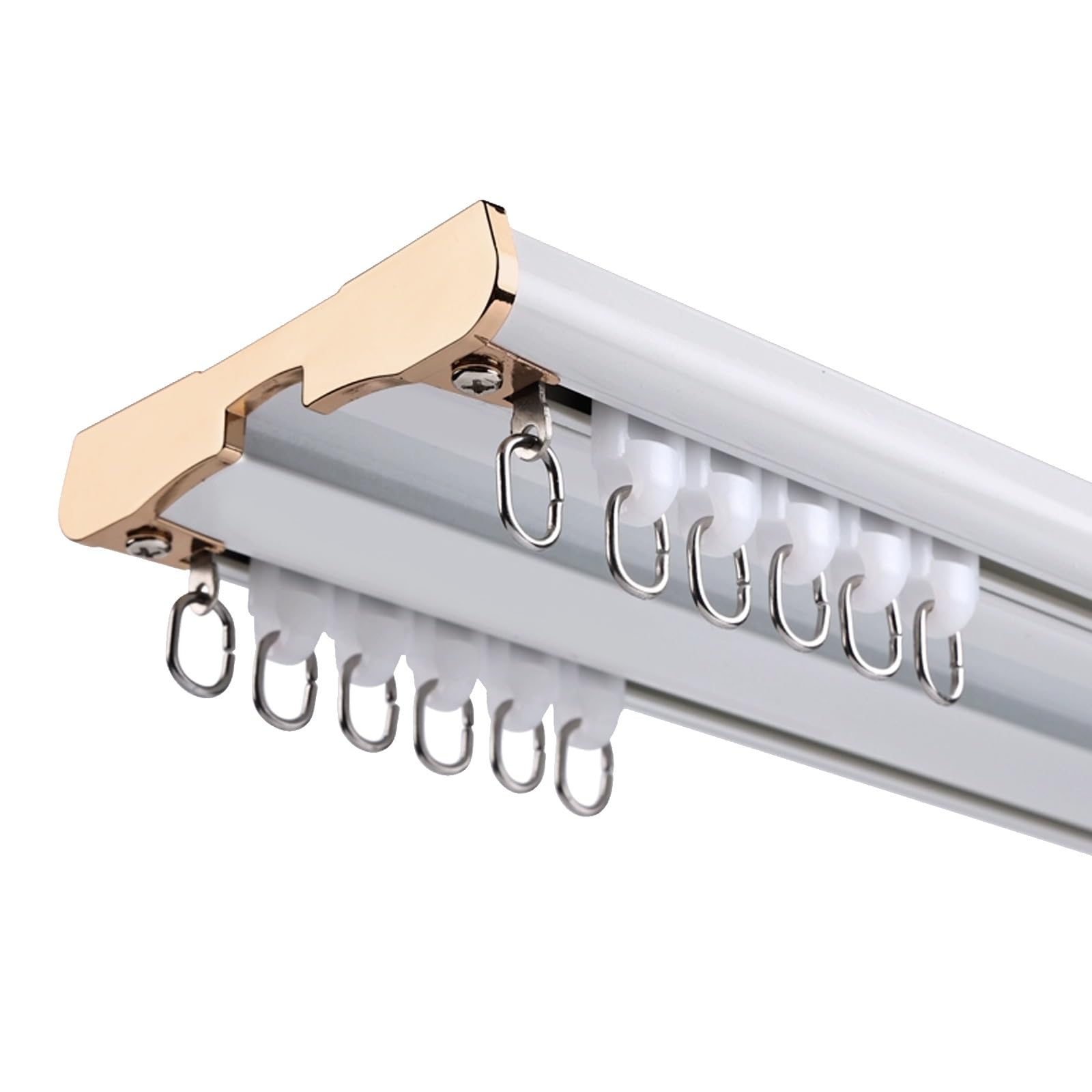 Blackout Curtain Tracks Double Curtain Track Ceiling Curtain Rail, Silent Heavy Aluminum Duty Rod System 1m-6m for Bedroom Room Divider Bay Window(White,2.4(m))
