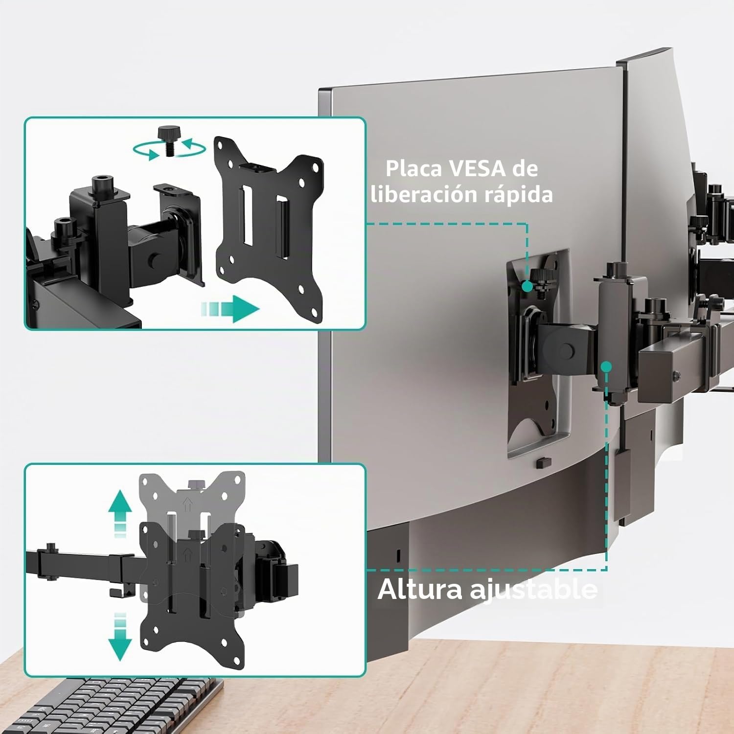 WALI Soporte de Pared Triple para Monitor de 17 a 32 Pulgadas, Brazo de Monitor de computadora para 3 Pantallas, Soporte de Pared Giratorio inclinable con Agujeros de Montaje de 75 x 75/100 x 100 mm,