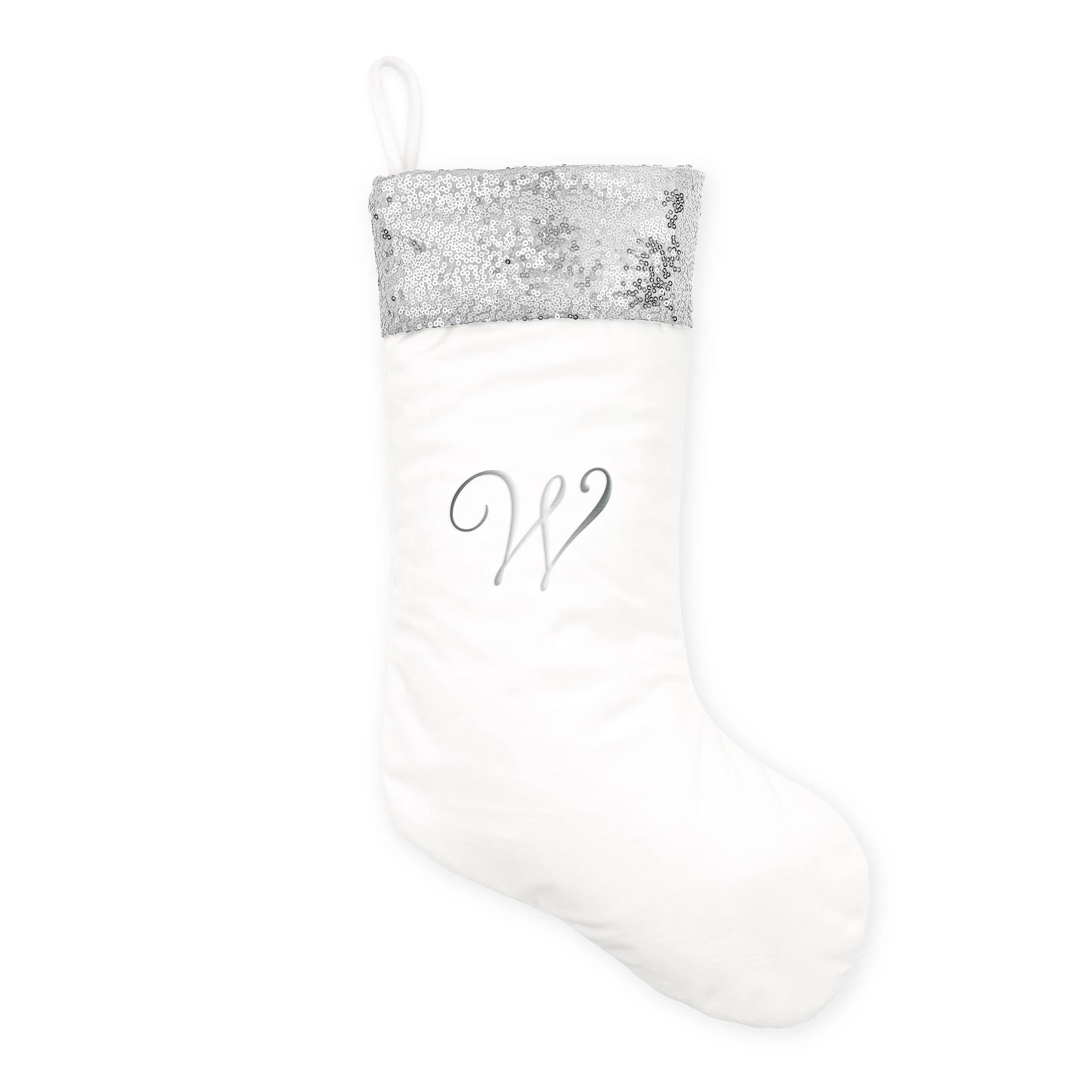 WEDDINGSTAR Custom Embroidered Plush Christmas Stockings - Silver and White